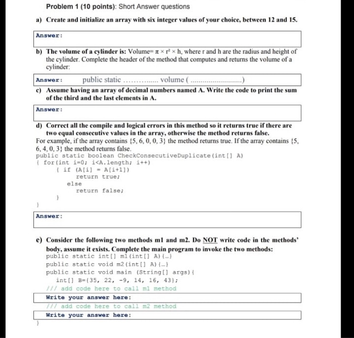 Solved Problem 1 (10 points): Short Answer questions a) | Chegg.com