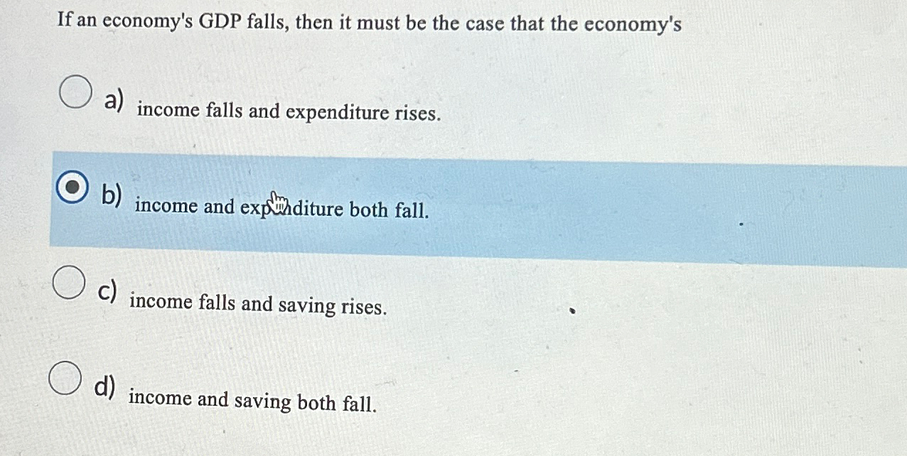 Solved If an economy's GDP falls, then it must be the case | Chegg.com