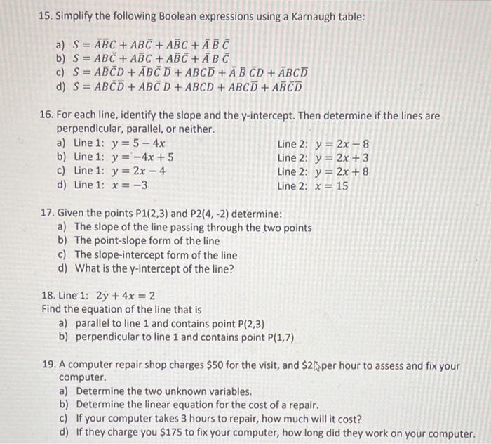 Solved 15. Simplify The Following Boolean Expressions Using | Chegg.com