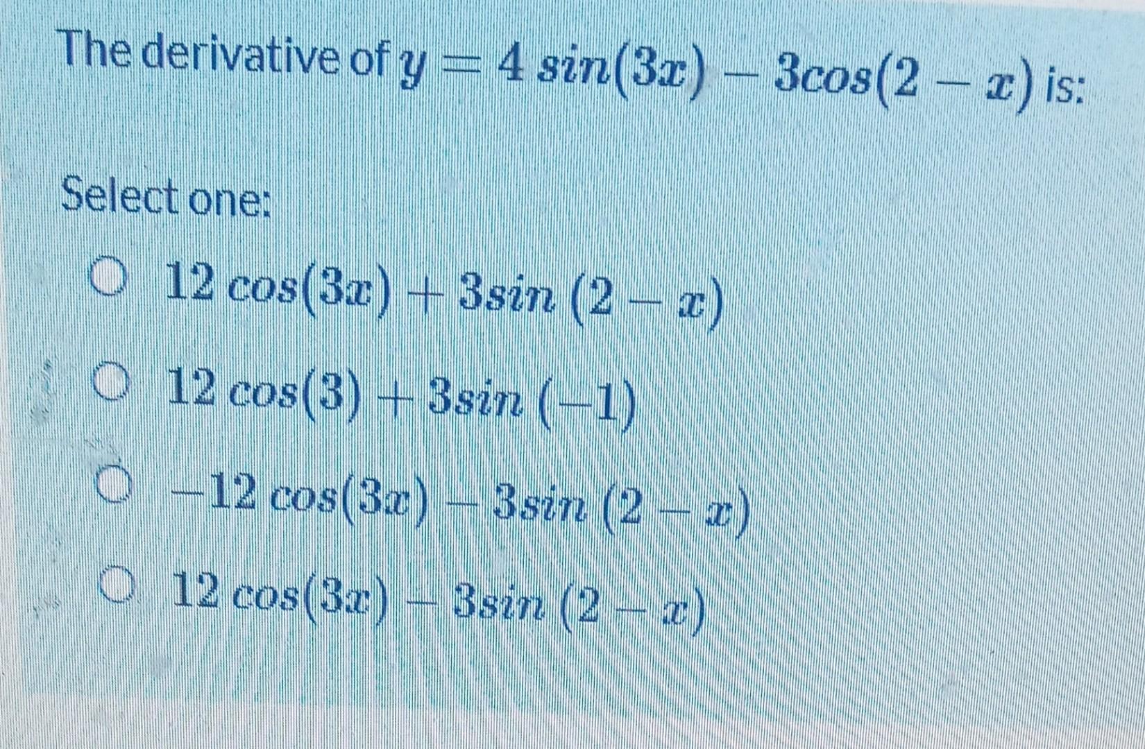 find the derivative of cos inverse 4x cube minus 3 x