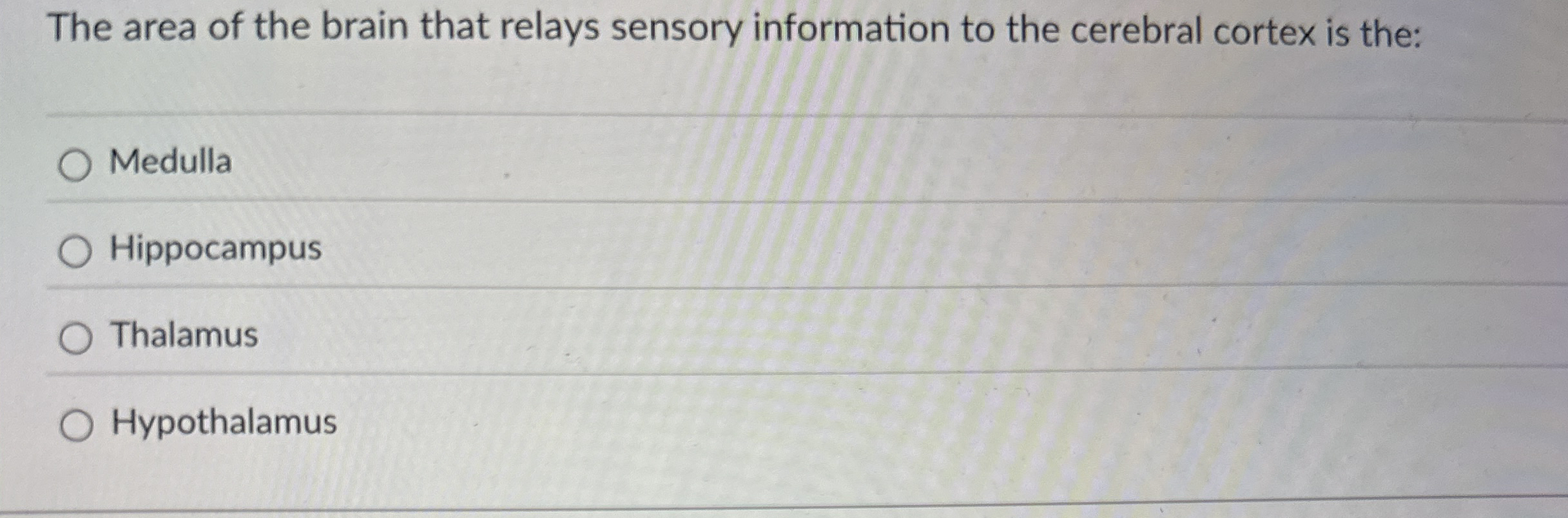 Solved The area of the brain that relays sensory information
