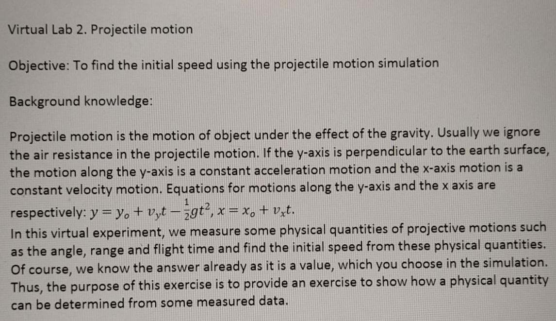 Solved Virtual Lab 2. Projectile motion Objective: To find | Chegg.com