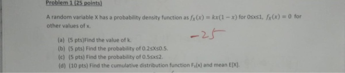 Solved Problem 1 (25 points) A random variable X has a | Chegg.com