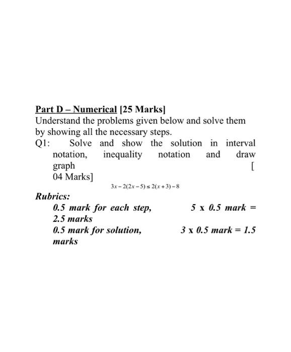 Solved Part D-Numerical (25 Marks) Understand the problems | Chegg.com