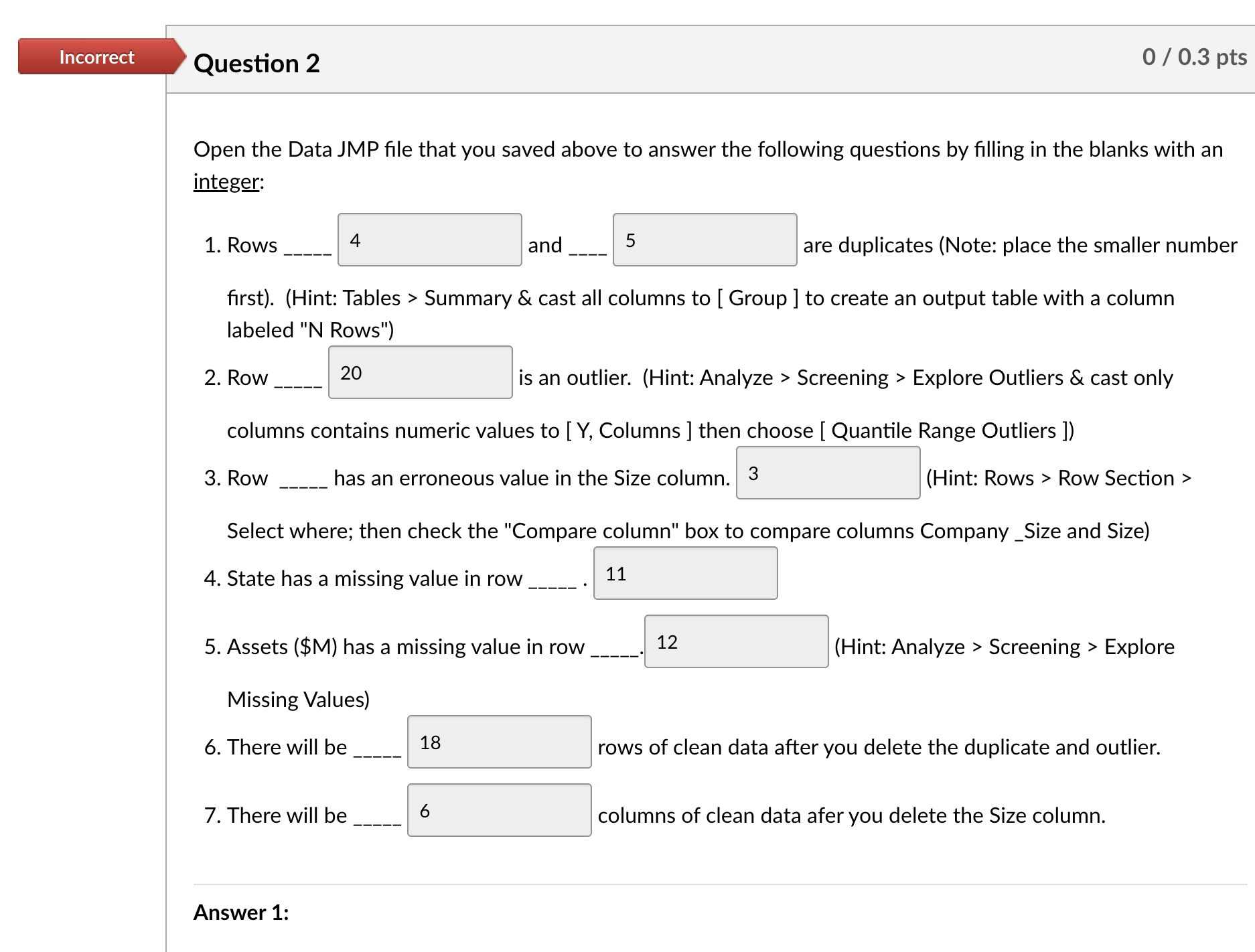 Question 2 ﻿Open the Data JMP file that you saved | Chegg.com