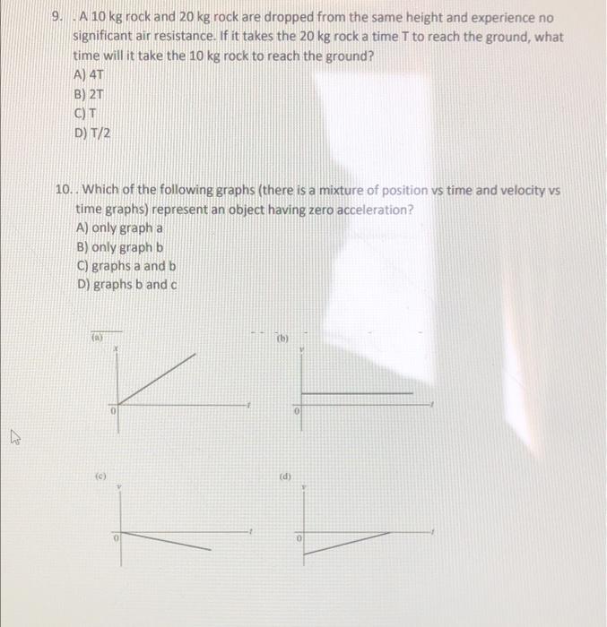 Solved 9. A 10 kg rock and 20 kg rock are dropped from the | Chegg.com