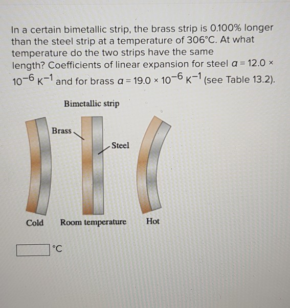 Solved In a certain bimetallic strip, the brass strip is