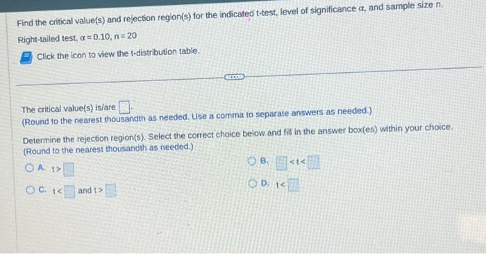Solved Find the critical value(s) and rejection region(s) | Chegg.com