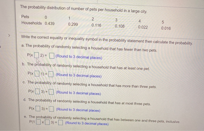 Solved The probability distribution of number of pets per | Chegg.com