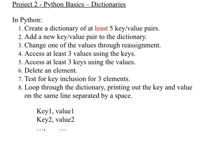 Solved Project 2 - Python Basics – Dictionaries In Python: | Chegg.com