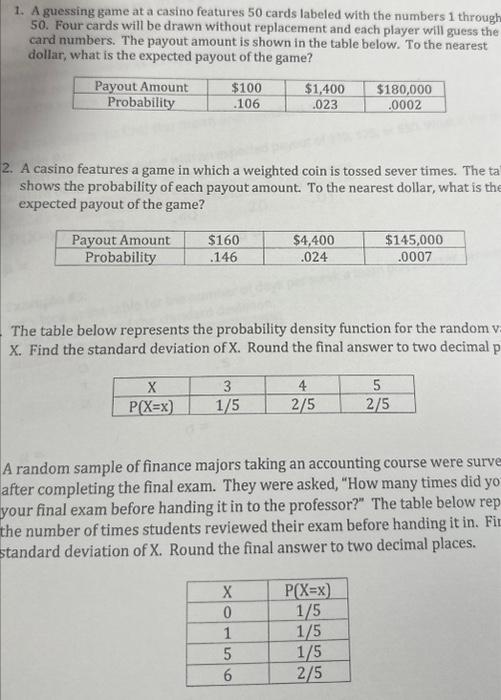 Solved 1. A guessing game at a casino features 50 cards