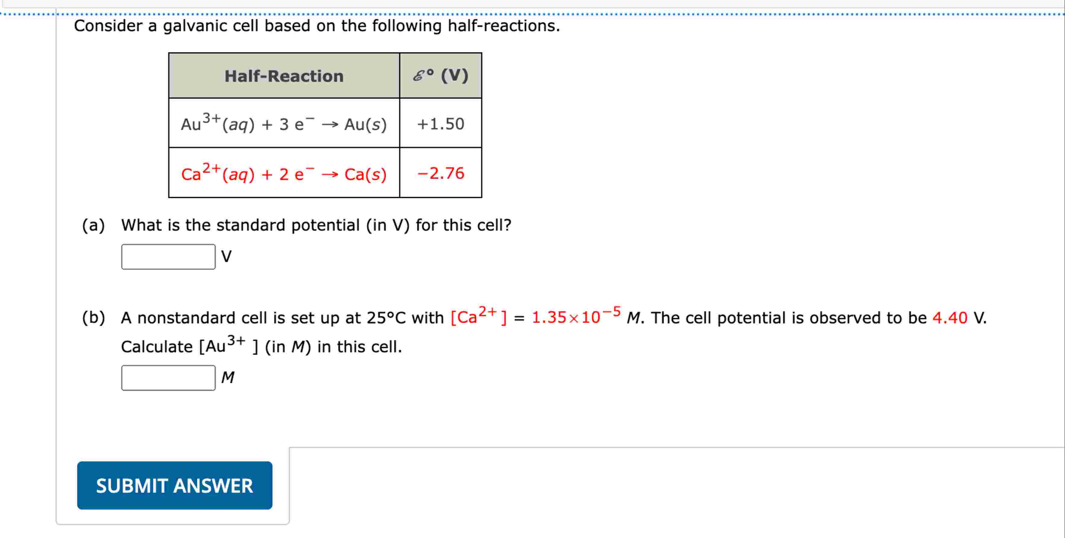 Solved Consider a galvanic cell based on ﻿the following | Chegg.com