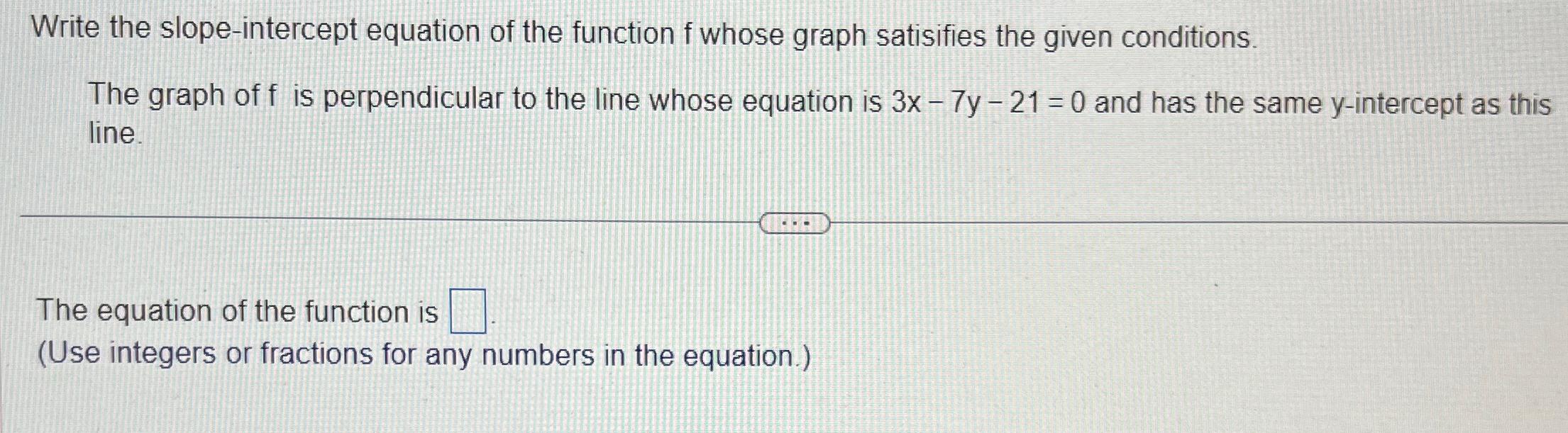 Solved Write the slope-intercept equation of the function f | Chegg.com