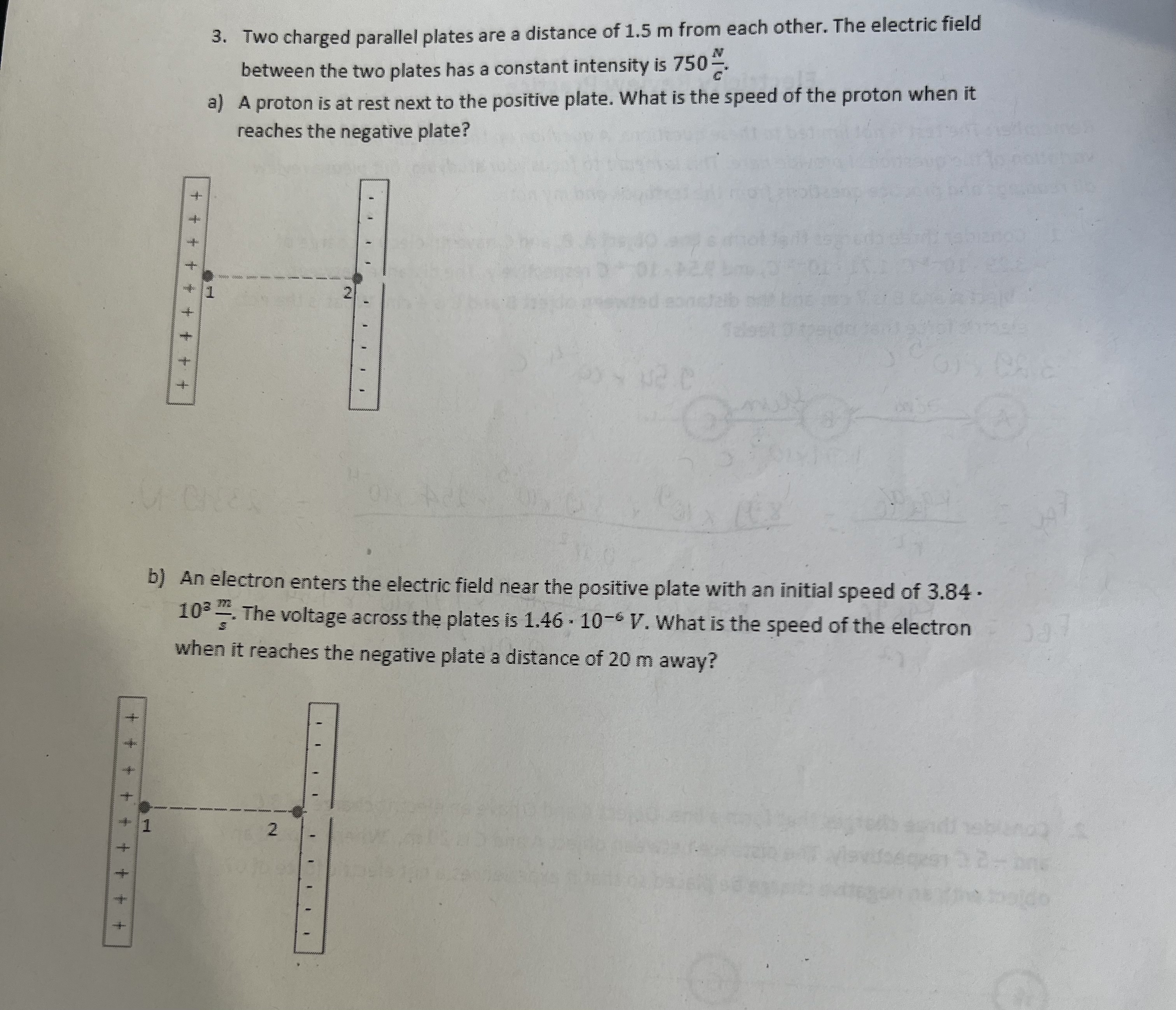 Solved Two charged parallel plates are a distance of 1.5m | Chegg.com