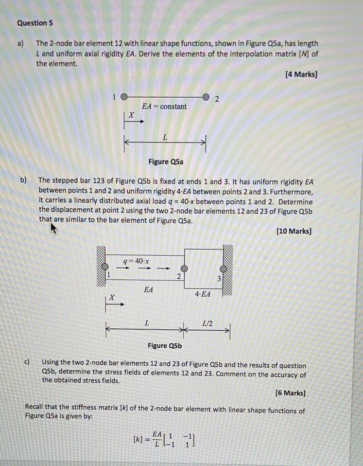 Solved Question 5 a) The 2-node bar element 12 with linear | Chegg.com