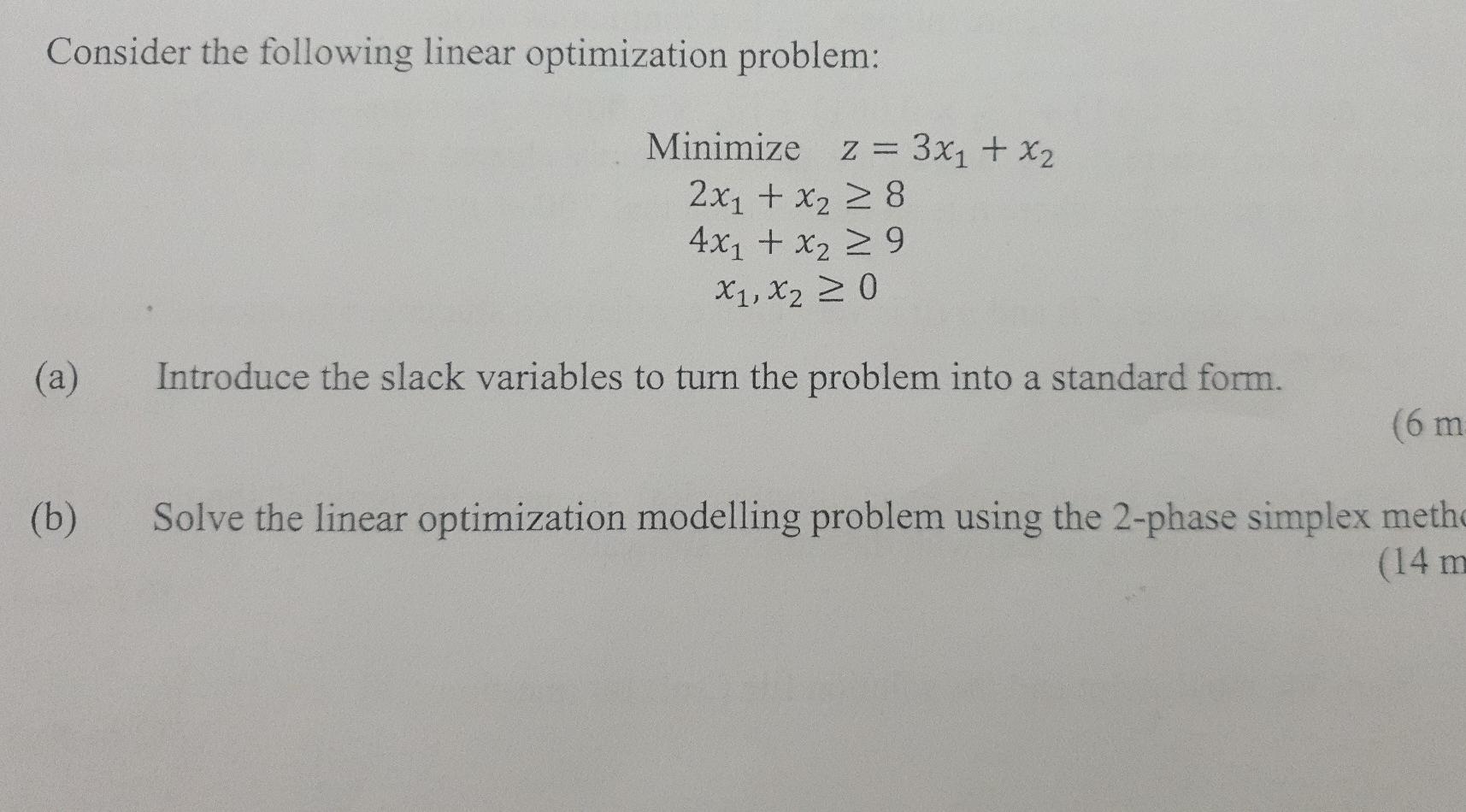 Solved Consider the following linear optimization problem: | Chegg.com
