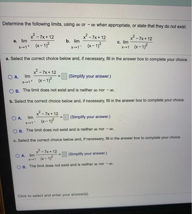 Solved determine the following limits using infinity or | Chegg.com