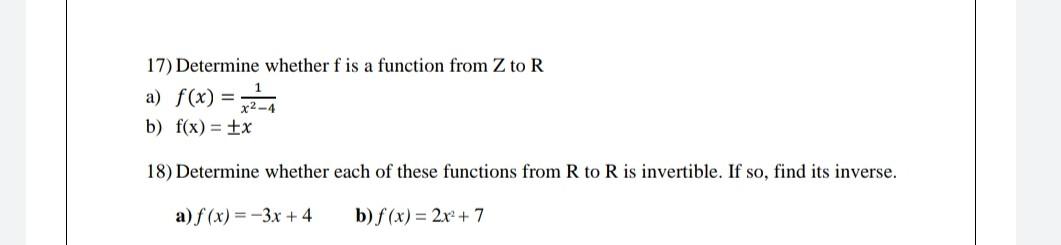 Solved 17) Determine whether f is a function from Z to R a) | Chegg.com