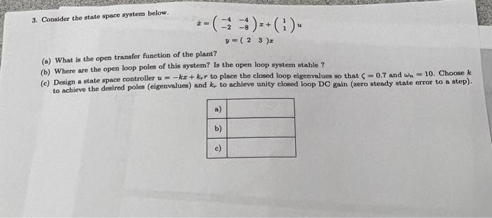 Solved 3. Consider the state space system below. | Chegg.com