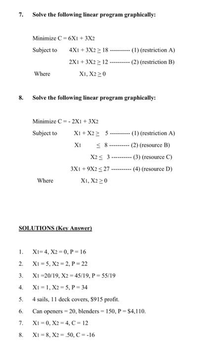 Solved 7. Solve the following linear program graphically: | Chegg.com