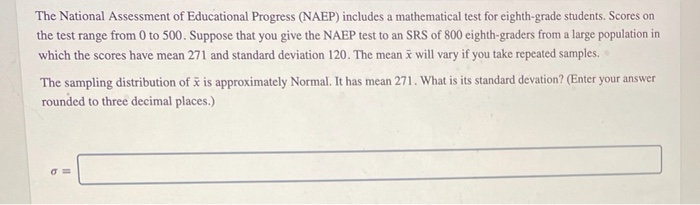 Nape Testing Solved The National Assessment of Educational Progress | Chegg.com