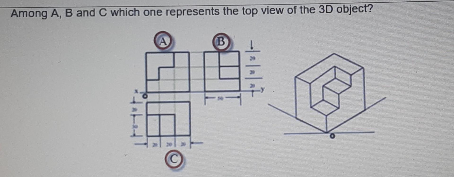 Solved Among A, B and C which one represents the top view of | Chegg.com