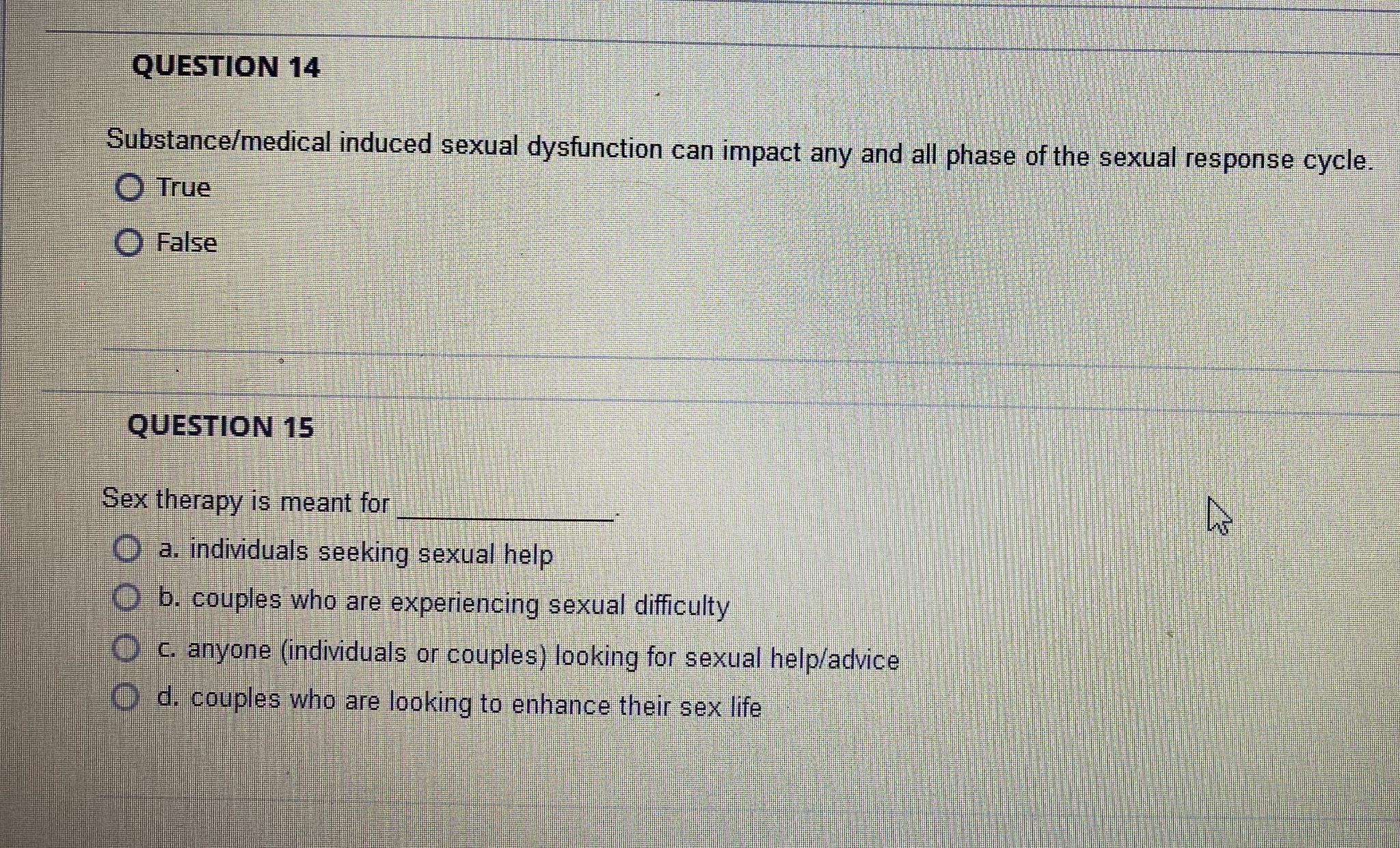 Solved QUESTION 14Substance medical induced sexual Chegg