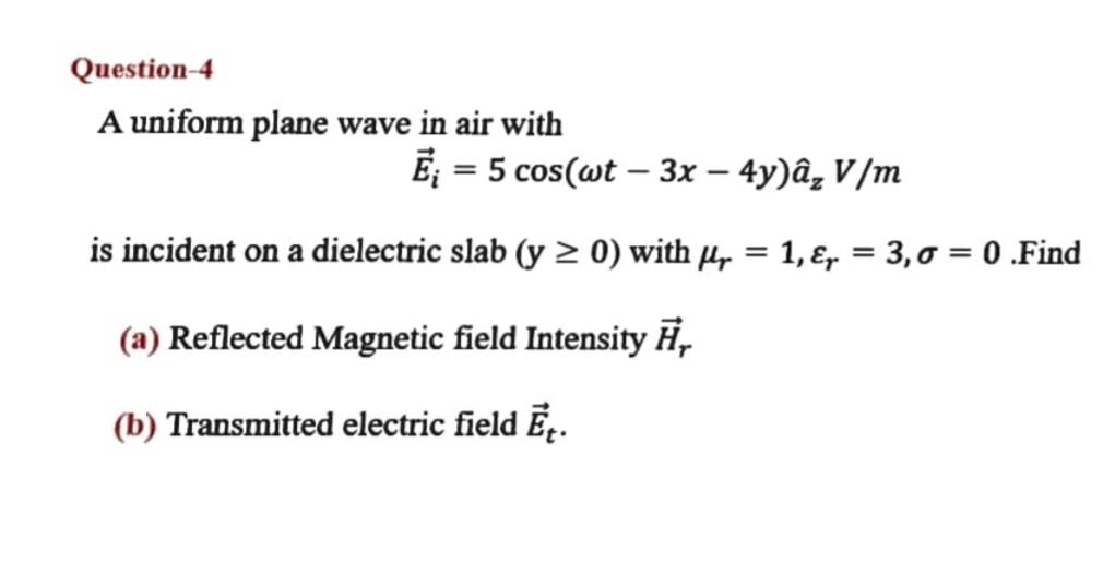 Solved Question 4 A Uniform Plane Wave In Air With Ez 5 Chegg Com