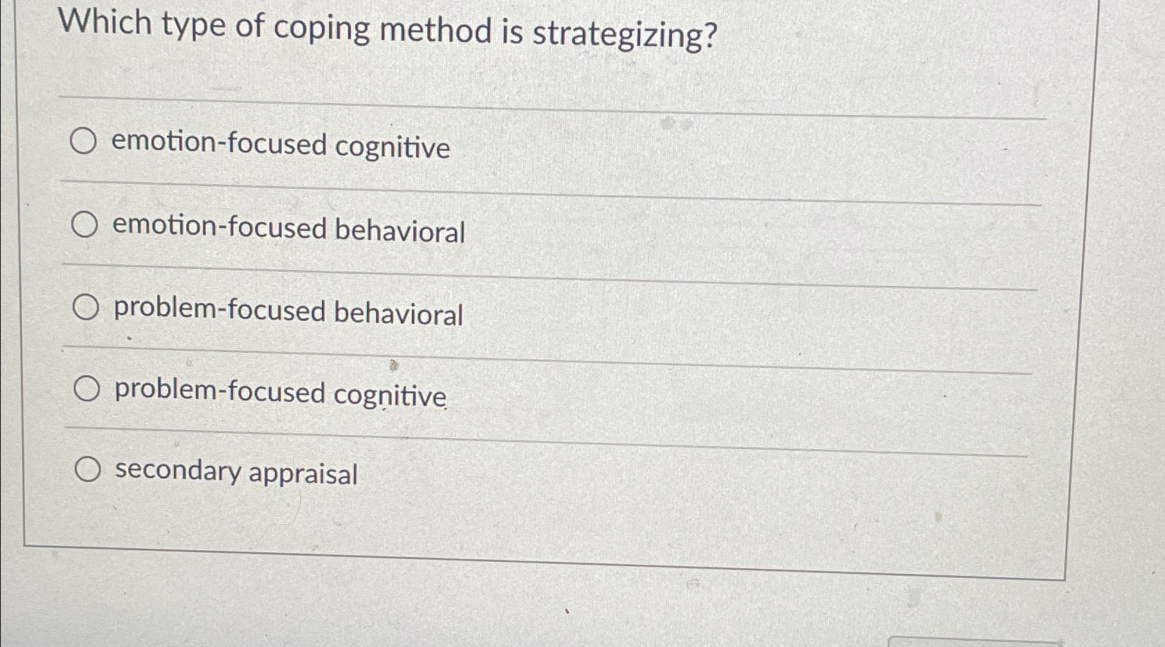 Solved Which type of coping method is | Chegg.com