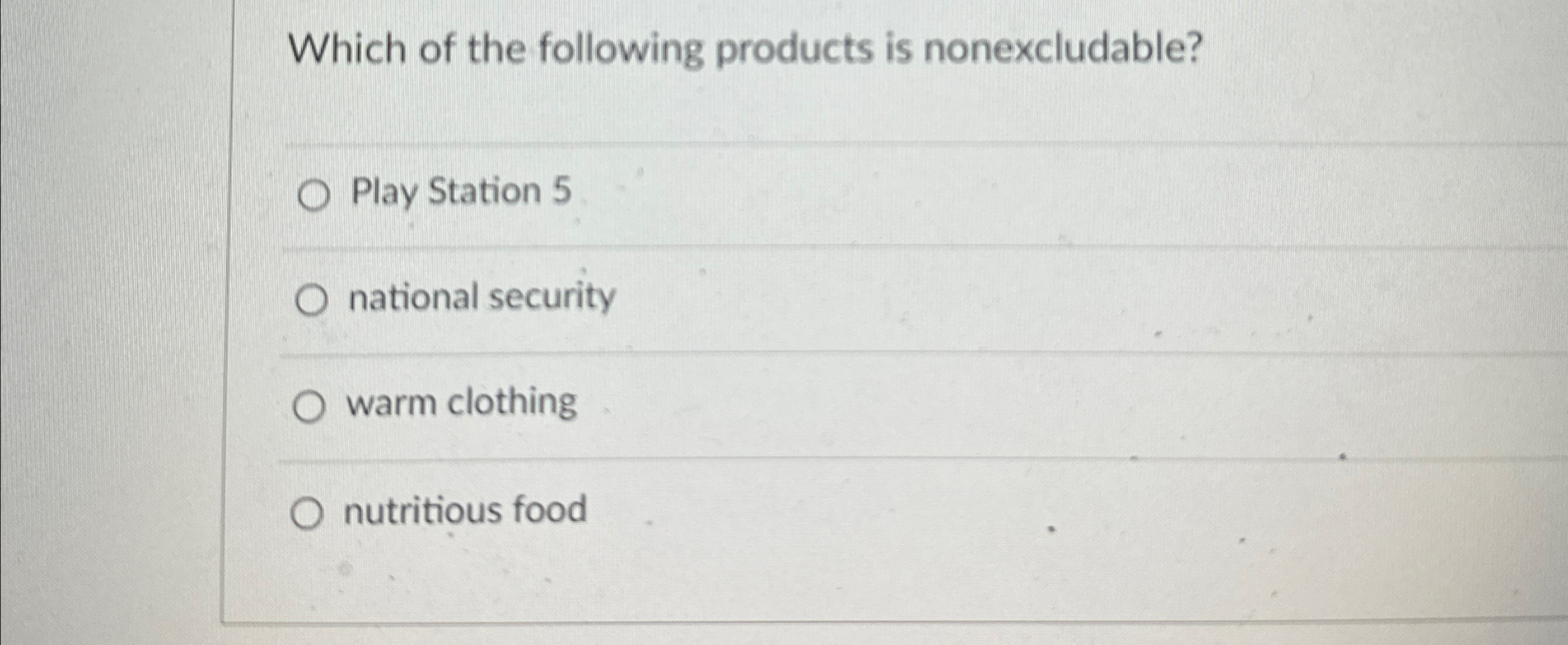 Solved Which of the following products is nonexcludable?Play | Chegg.com