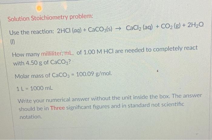 Solved Solution Stoichiometry problem: Use the reaction: | Chegg.com