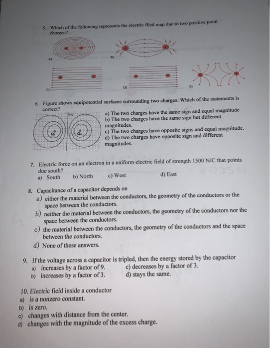 Solved 5. Which of the following represents the electric | Chegg.com