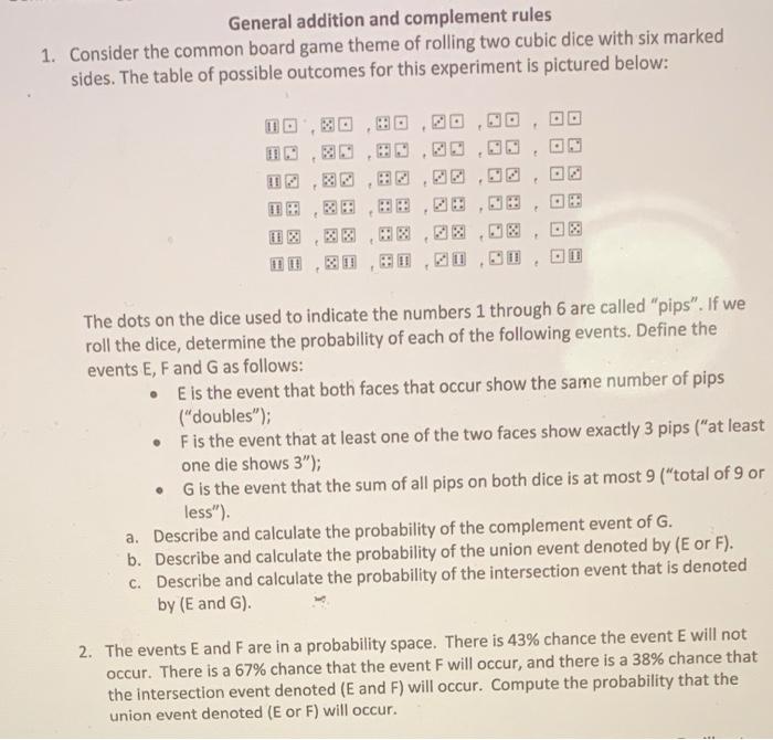 Solved General addition and complement rules 1. Consider the | Chegg.com