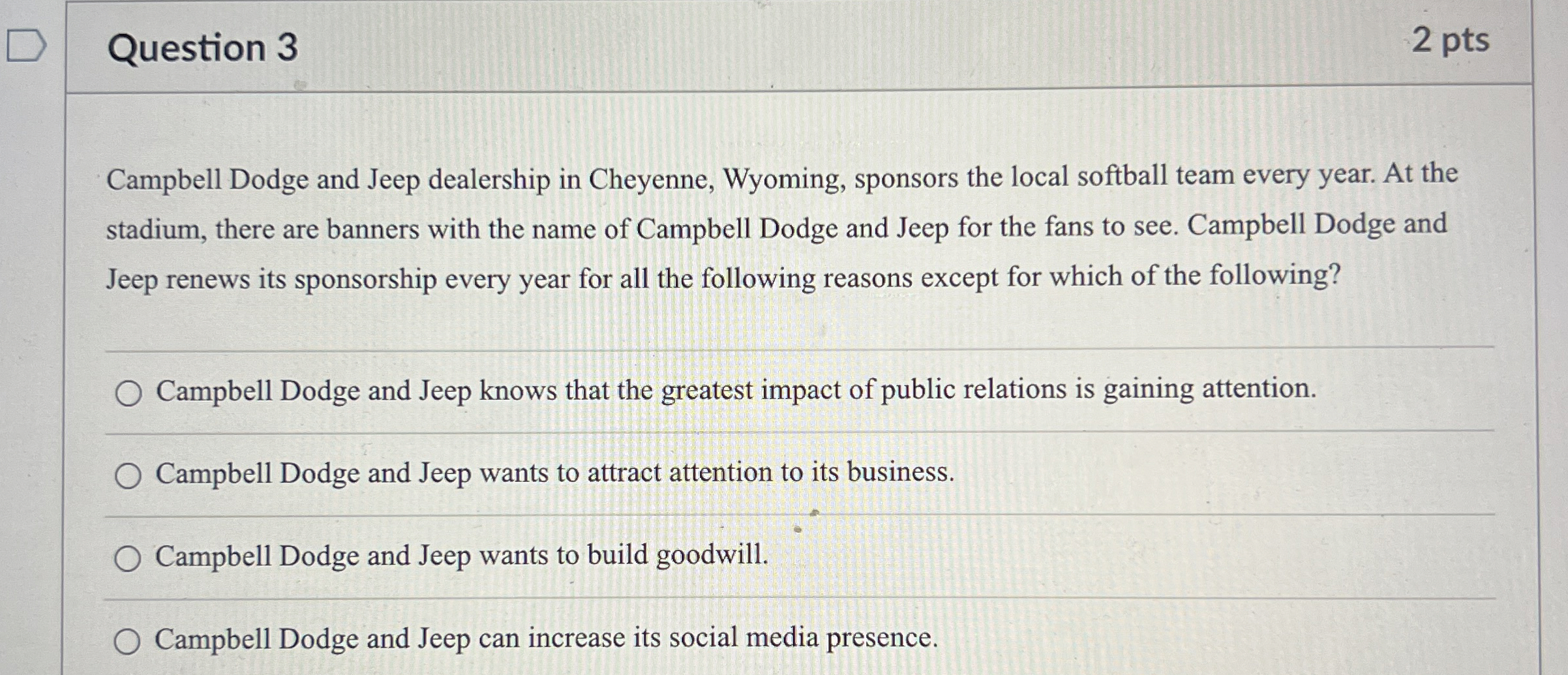 Solved Question 32 ﻿ptsCampbell Dodge and Jeep dealership in | Chegg.com