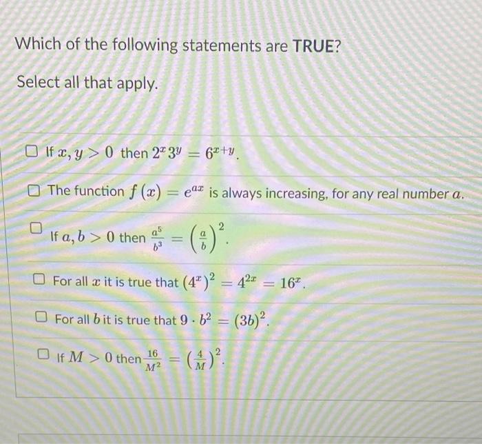 Solved Which of the following statements are TRUE? Select | Chegg.com
