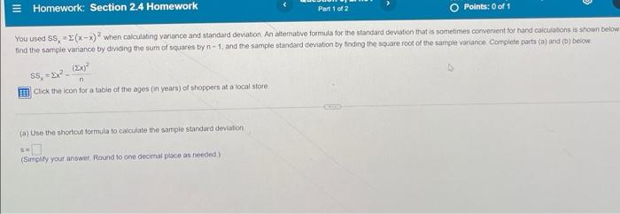 Solved = Homework: Part 1 of 2 You used SS -2(x-x) when | Chegg.com