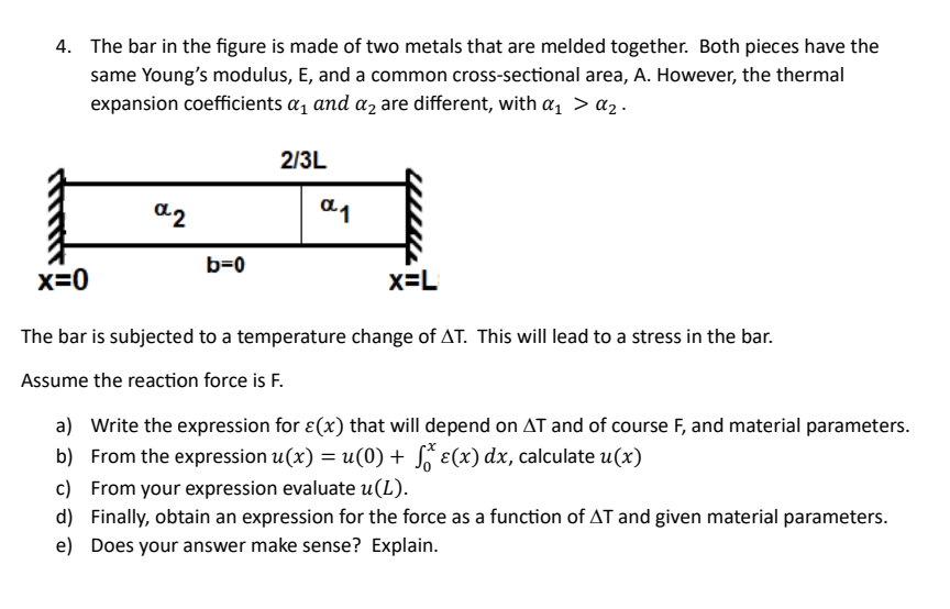 Solved 4. The bar in the figure is made of two metals that | Chegg.com
