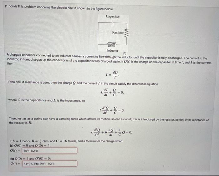 Solved (1 point) This problem concerns the electric circuit | Chegg.com