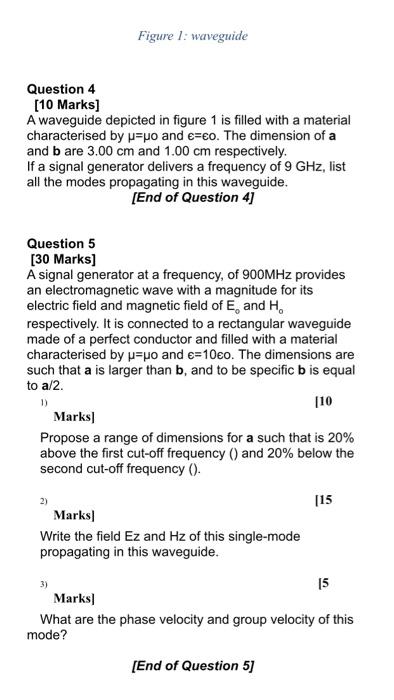 Solved Figure 1: waveguide Question 4 [10 Marks] A waveguide | Chegg.com