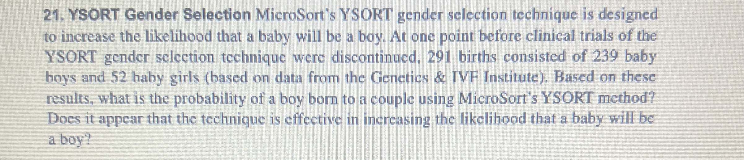 Solved YSORT Gender Selection MieroSort's YSORT gender | Chegg.com