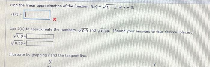 Solved Find the linear approximation of the function f(x) = | Chegg.com