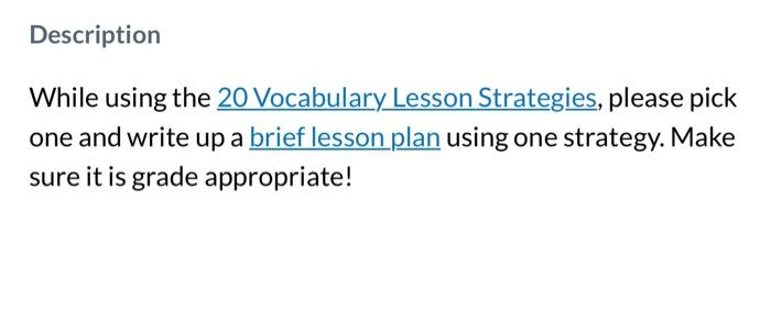 Solved Description While Using The 20 Vocabulary Lesson | Chegg.com