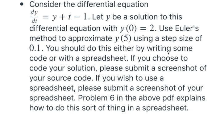 Solved dt • Consider the differential equation dy = y + t – | Chegg.com