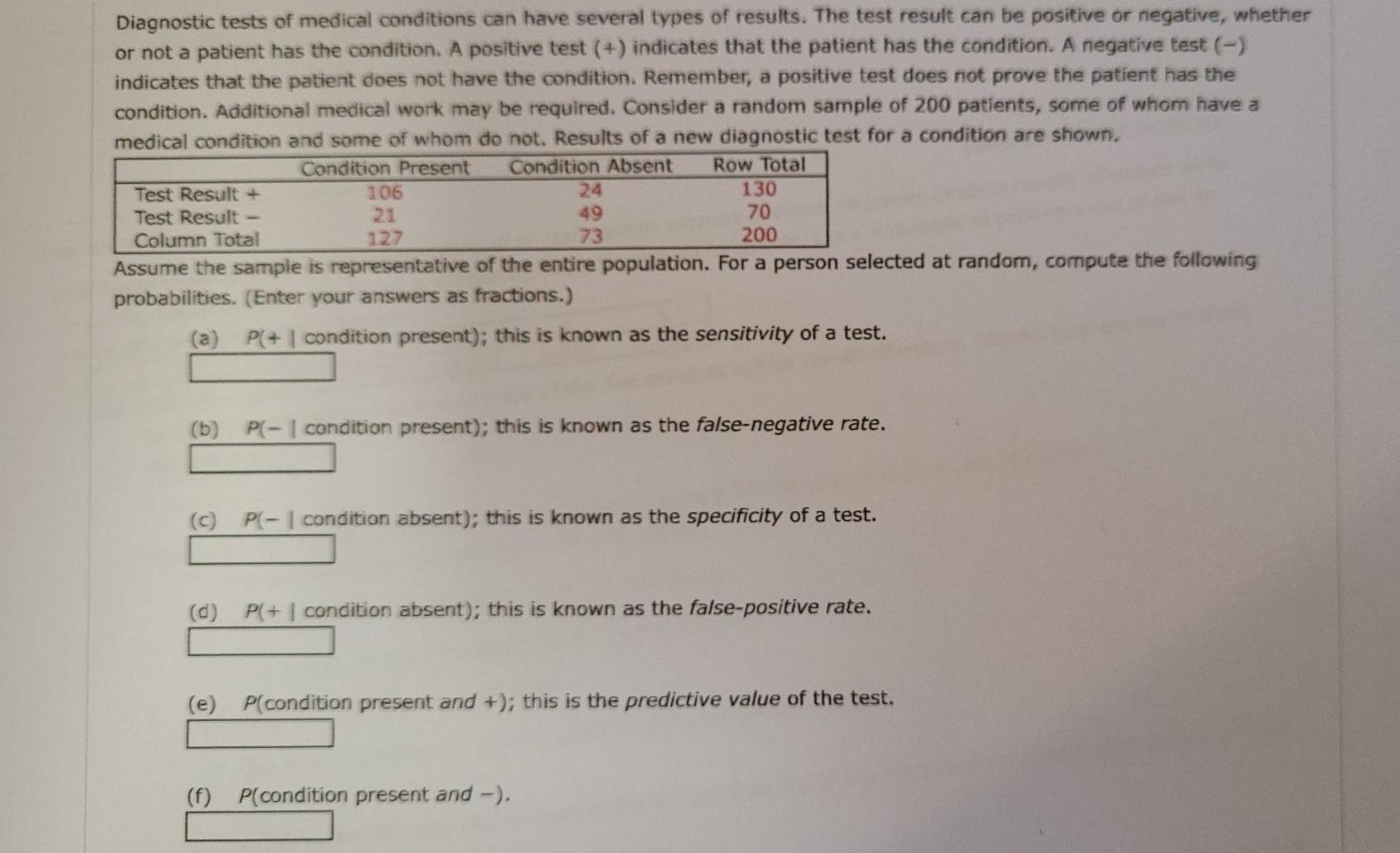 Solved Diagnostic tests of medical conditions can have