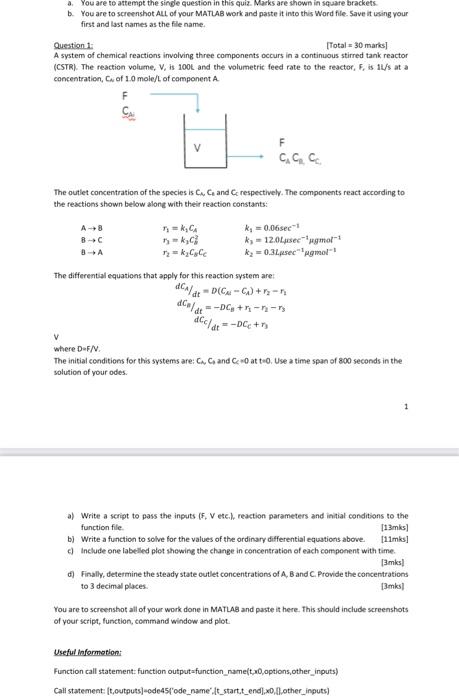 Solved Solve using Matlab. Post screenshots of everything in | Chegg.com