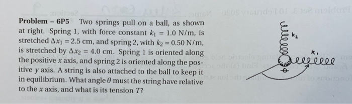 Solved 100 000 Problem - 6P5 Two springs pull on a ball, as | Chegg.com