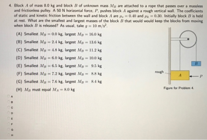 Solved 4. Block A Of Mass 8.0 Kg And Block B Of Unknown Mass | Chegg.com