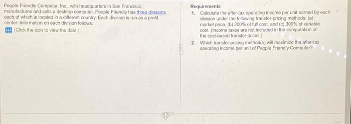 Solved People Friendly Computer, Inc, with headquartors in | Chegg.com