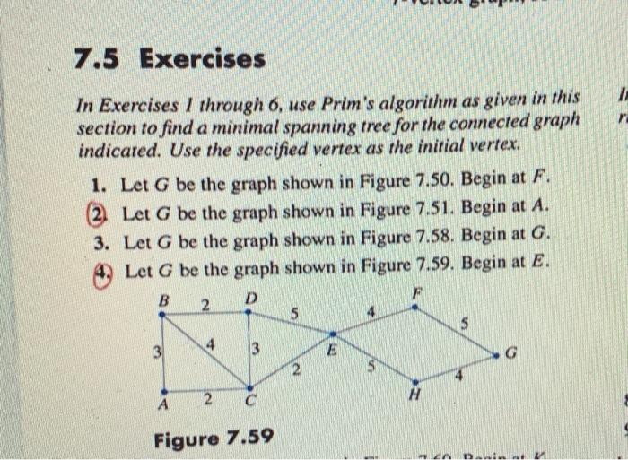 Solved 7.5 Exercises Z In Exercises I through 6, use Prim's | Chegg.com