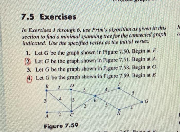 Solved 7.5 Exercises Z In Exercises I Through 6, Use Prim's | Chegg.com